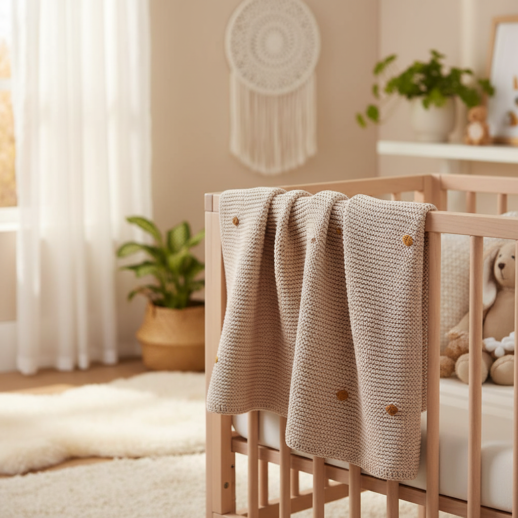 Pure Cotton Soft Hand-Crocheted Pom-Pom Baby Blanket