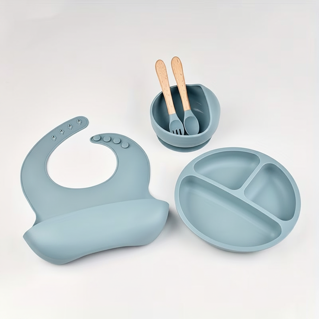5-Piece Toddler Silicone Dinnerware Set - Flat Lay
