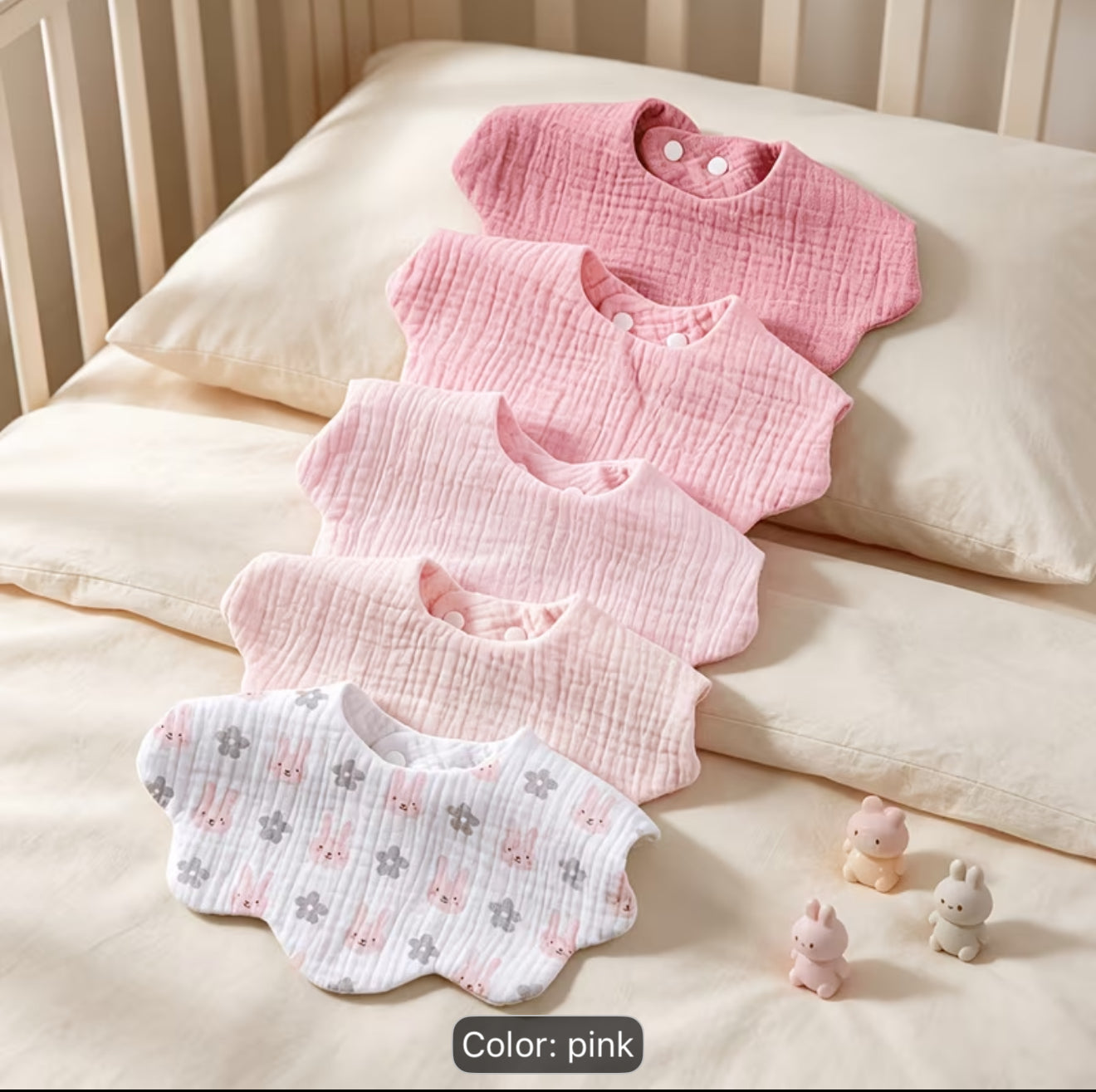 5-Pack Baby Cotton Drool Bibs | Cartoon Bunny Print