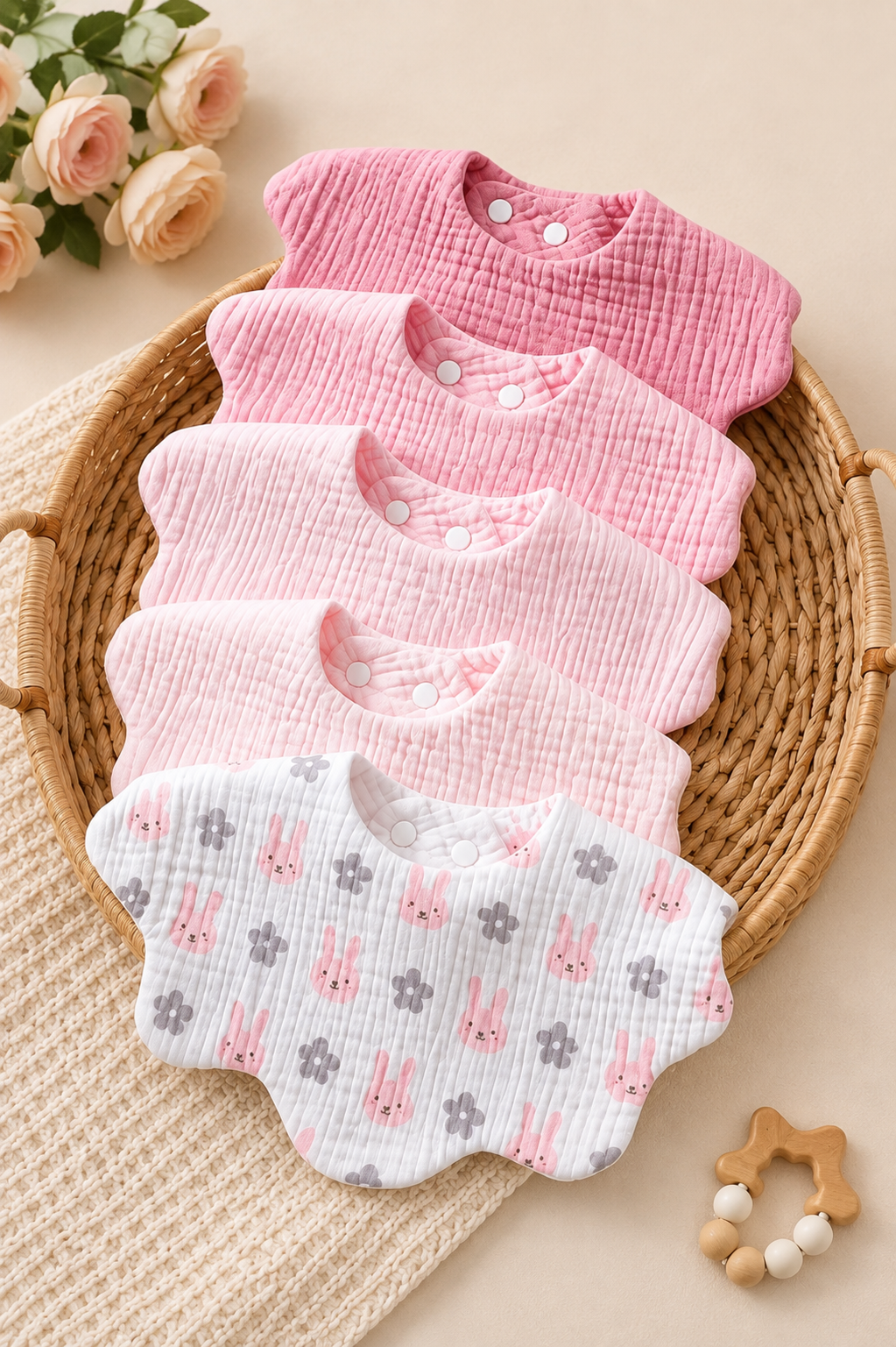 5-Pack Baby Cotton Drool Bibs | Cartoon Bunny Print