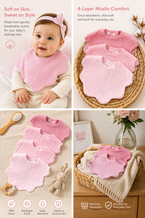 5-Pack Baby Cotton Drool Bibs | Cartoon Bunny Print