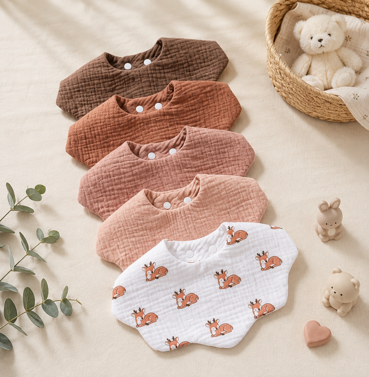 5-Pack Baby Cotton Drool Bibs | Cartoon Bunny Print