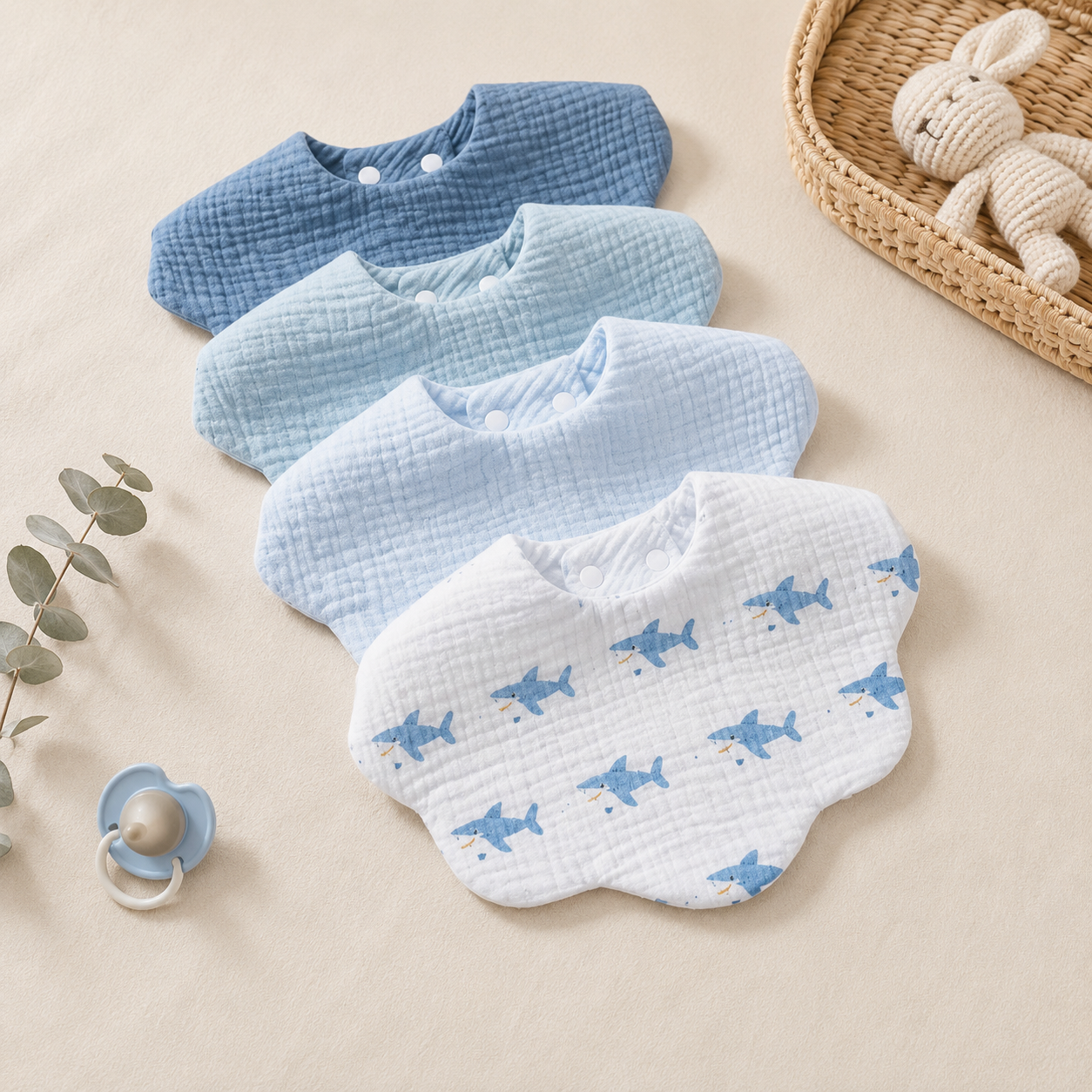 5-Pack Baby Cotton Drool Bibs | Cartoon Bunny Print