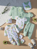 8-Piece Baby Gift Set | Spring/Summer Cartoon Print Onesie & Accessories
