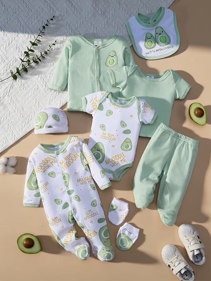 8-Piece Baby Gift Set | Spring/Summer Cartoon Print Onesie & Accessories