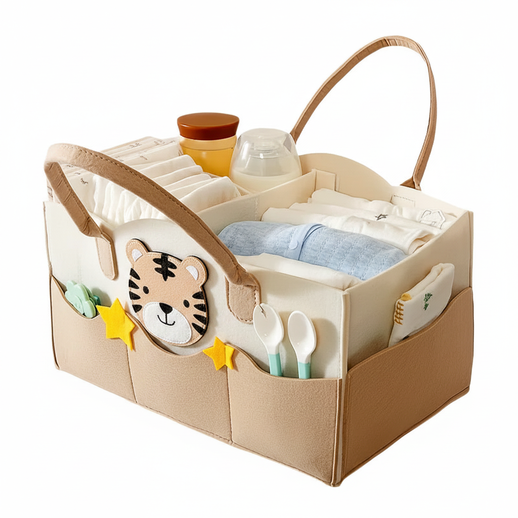 Portable Felt Diaper Caddy Organiser - Flat Lay