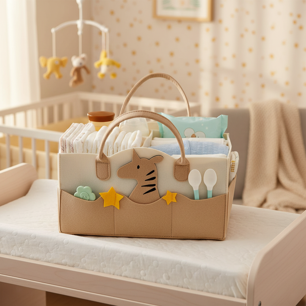 Portable Felt Diaper Caddy Organiser - Lifestyle